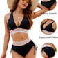 High Waisted Tummy Control Color Block Bikini Sets