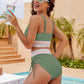 High Waisted Tummy Control Color Block Bikini Sets