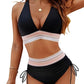 High Waisted Tummy Control Color Block Bikini Sets