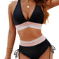 High Waisted Tummy Control Color Block Bikini Sets