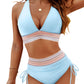 High Waisted Tummy Control Color Block Bikini Sets