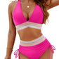High Waisted Tummy Control Color Block Bikini Sets