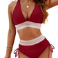 High Waisted Tummy Control Color Block Bikini Sets