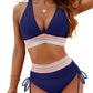 High Waisted Tummy Control Color Block Bikini Sets