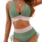 High Waisted Tummy Control Color Block Bikini Sets